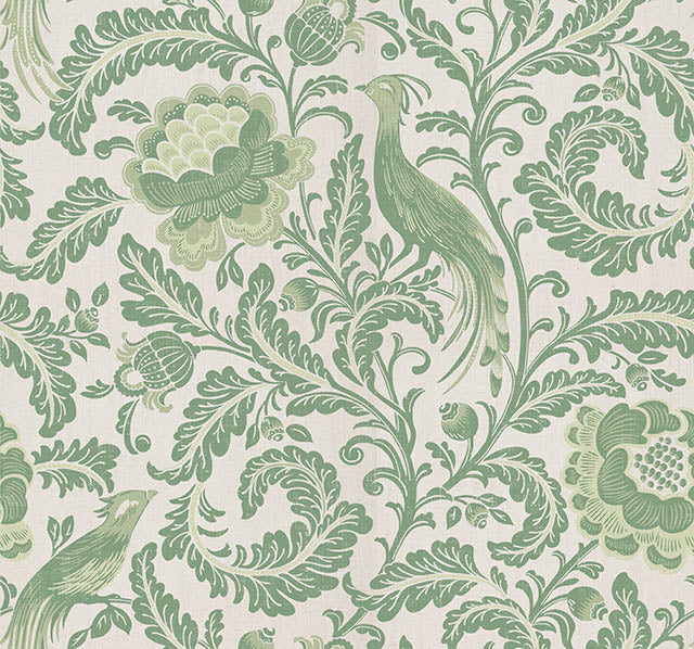 Acanthus Linen Curtain Fabric in Green, perfect for elegant home decor