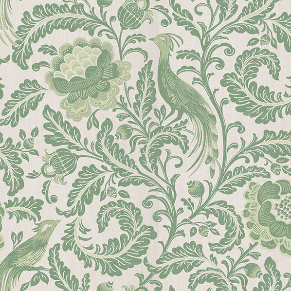 Acanthus Linen Curtain Fabric in Green, perfect for elegant home decor