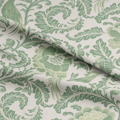 Luxurious Acanthus Linen Curtain Fabric in Green, ideal for sophisticated interiors