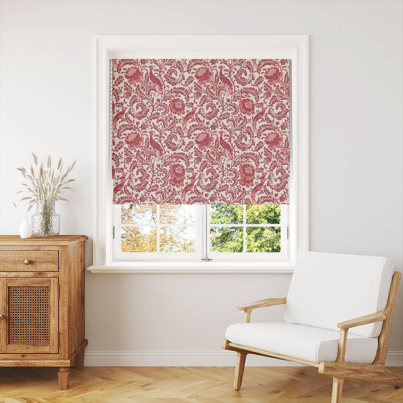 Acanthus Linen Curtain Fabric - Red features a subtle sheen and soft, luxurious texture
