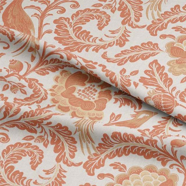 Beautiful tangerine colored Acanthus Linen Curtain Fabric for elegant interiors