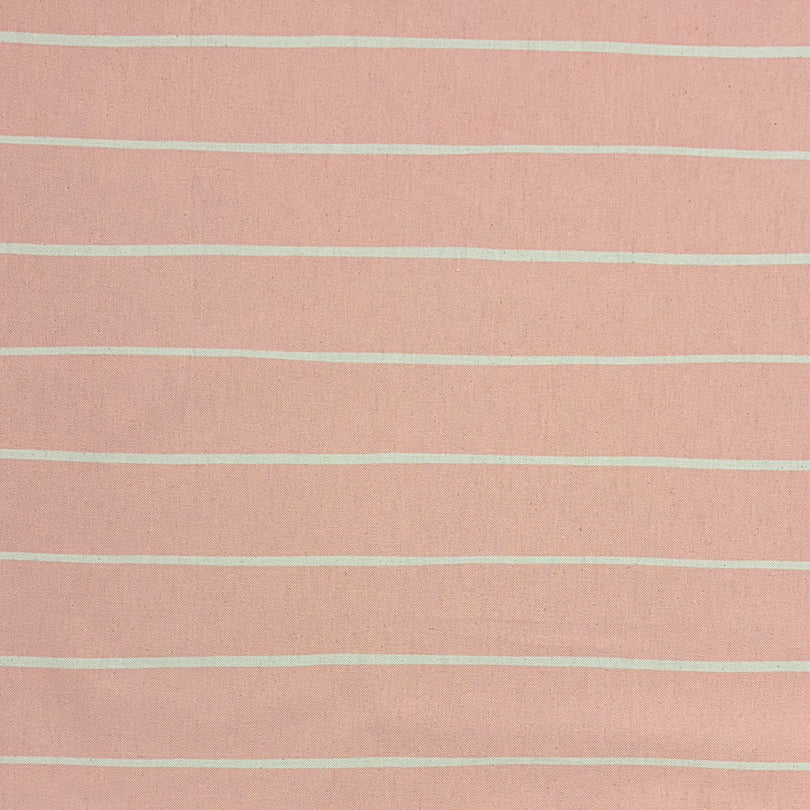 Blush striped curtain fabric with a soft pink hue and elegant horizontal lines.