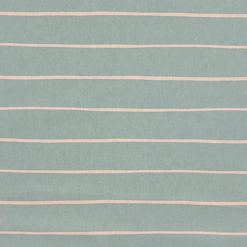 Duck egg striped curtain fabric featuring soft blue-green tones and a timeless stripe design.
