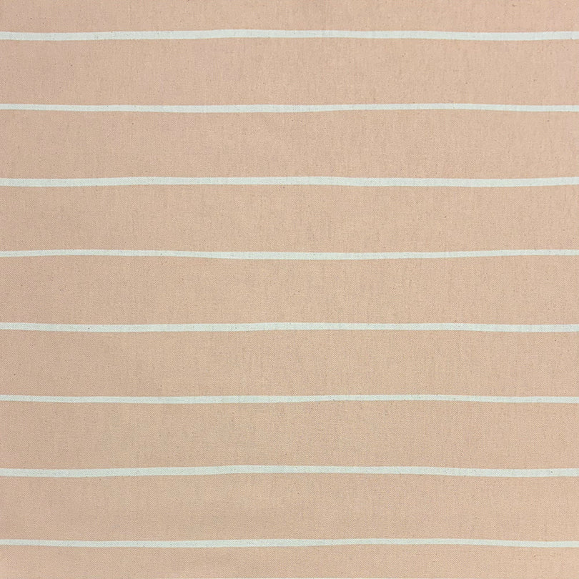 Natural striped curtain fabric with neutral tones and a classic stripe pattern.