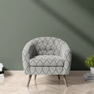 Adwick Velvet Fabric Fennel White on chair – velvet leaf print upholstery fabric