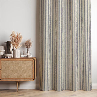 Albany Stripe Upholstery Fabric in Blue and Cream, Perfect for Modern Furniture and Home Decor Projects