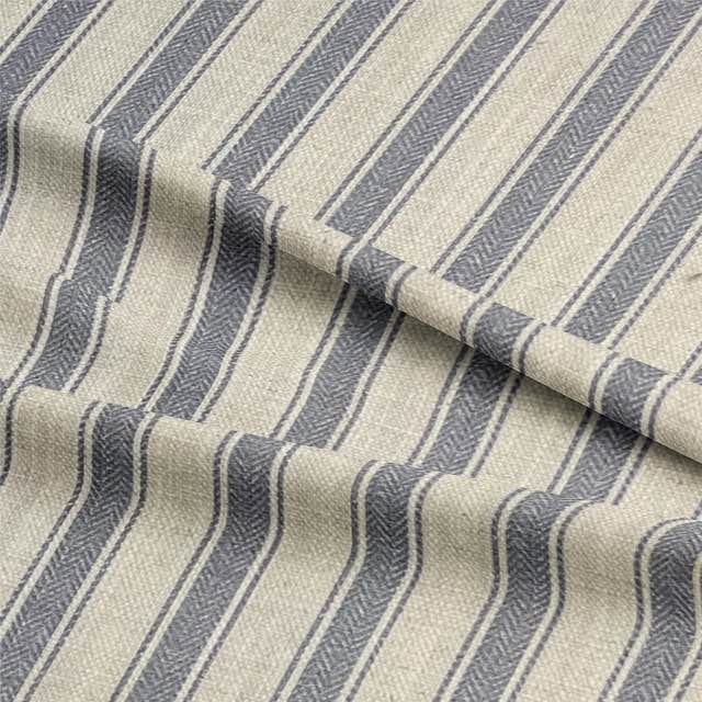 Albany Stripe Fabric in blue, white, and gray with a classic striped pattern, perfect for upholstery and drapery projects
