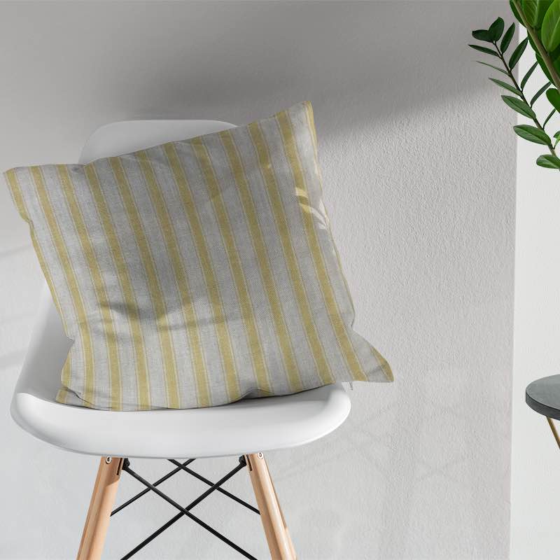 Close-up image of Albany Stripe Fabric in blue and white, showcasing its elegant and timeless design for upholstery and home decor