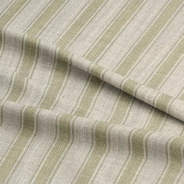 Close-up of high-quality Albany Stripe Fabric in beautiful shades of blue, grey, and white, perfect for upholstery and home decor projects