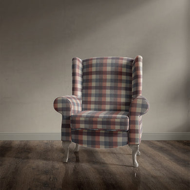Armchair upholstered in Alder Plaid Airforce Blue checked fabric
