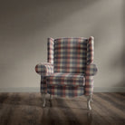 Armchair upholstered in Alder Plaid Airforce Blue checked fabric
