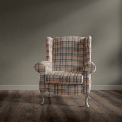 Upholstered armchair in Alder Plaid Orange checked fabric