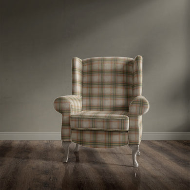 Accent armchair upholstered in Alder Plaid Satsuma plaid fabric
