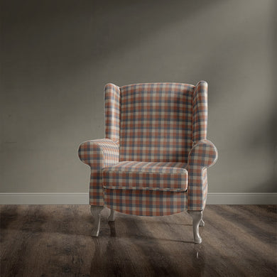 Fabric armchair in Alder Plaid Tangerine checked upholstery