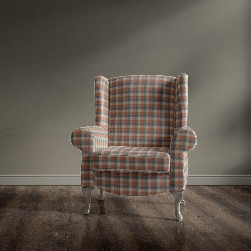 Fabric armchair in Alder Plaid Tangerine checked upholstery