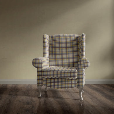Upholstered armchair in Alder Plaid Yellow plaid fabric
