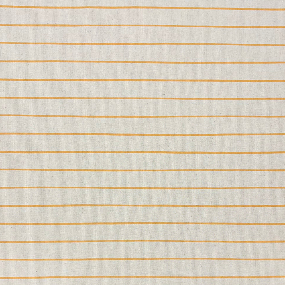 Anfo Ochre striped curtain fabric with warm golden-yellow stripes on a soft base, perfect for inviting, rustic interiors.