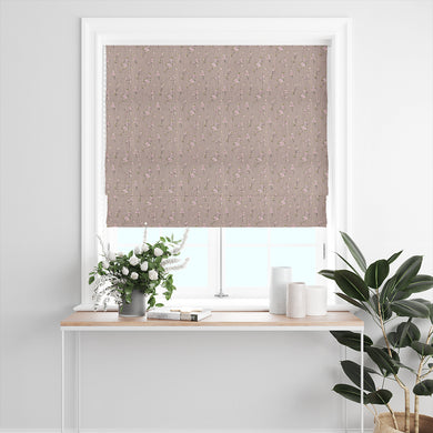 Apple Blossom Natural linen curtain fabric styled as a Roman blind with soft drape and botanical charm