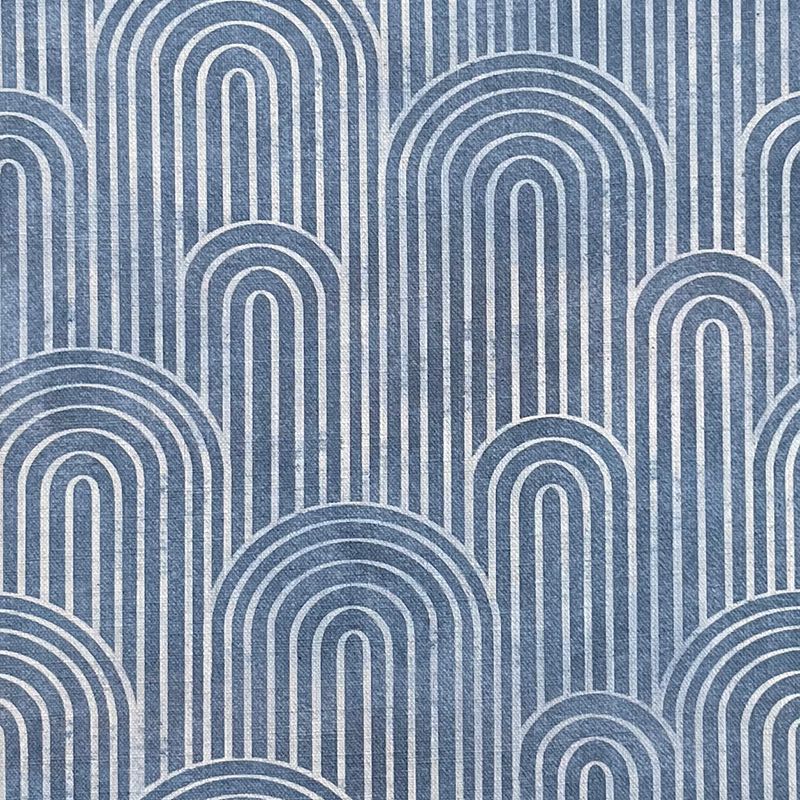 Archway ink navy velvet upholstery fabric in modern Deco pattern