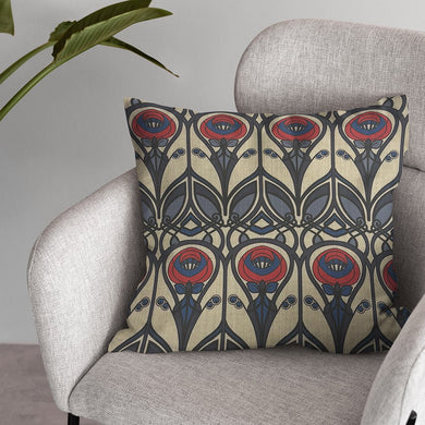 Arundel Navy Linen Curtain Fabric Cushion – Art Nouveau floral design