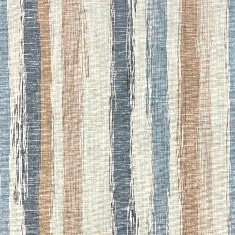 Flat lay of Austin Stripe linen curtain fabric in denim and natural tones