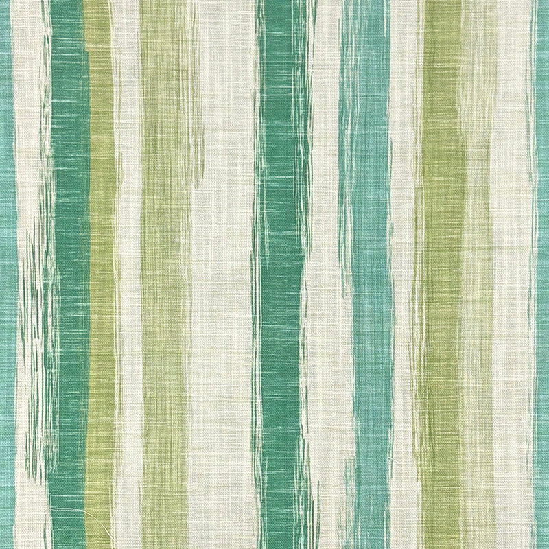 Flat image showing Austin Stripe Green curtain fabric with soft linear pattern