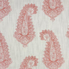 Baku Paisley Linen curtain fabric with intricate henna-red paisley pattern on a natural linen background.