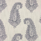 Baku Paisley Linen curtain fabric with intricate navy blue paisley pattern on a natural linen background.