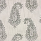 Baku Paisley Linen curtain fabric with intricate sage green paisley pattern on a natural linen background.