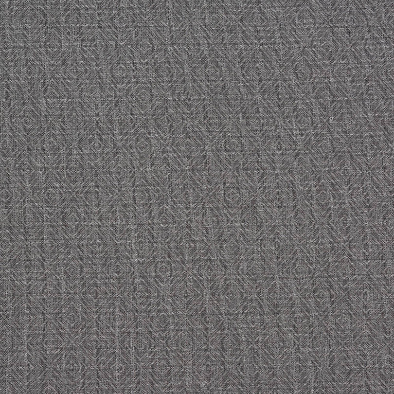 Dove grey woven upholstery fabric with a structured diamond trellis design