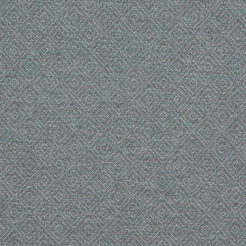 Duck egg blue fire retardant upholstery fabric with an intricate trellis weave.