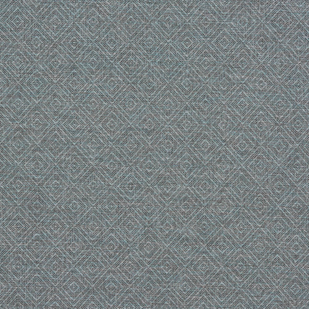 Duck egg blue fire retardant upholstery fabric with an intricate trellis weave.
