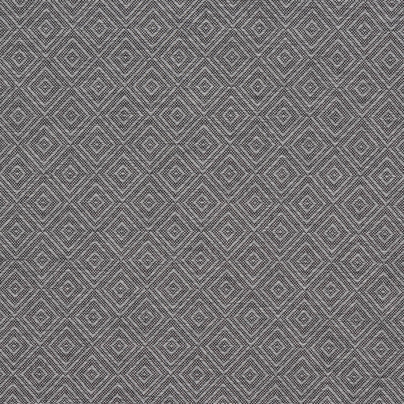 Pewter grey fire retardant upholstery fabric with a geometric trellis design.