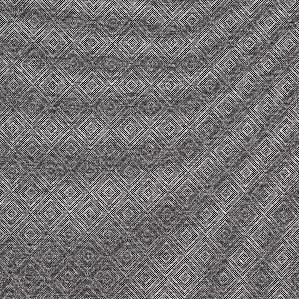 Pewter grey fire retardant upholstery fabric with a geometric trellis design.