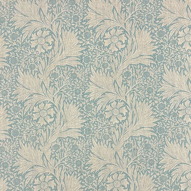 Barford Duck Egg linen curtain fabric with floral pattern – flat fabric view