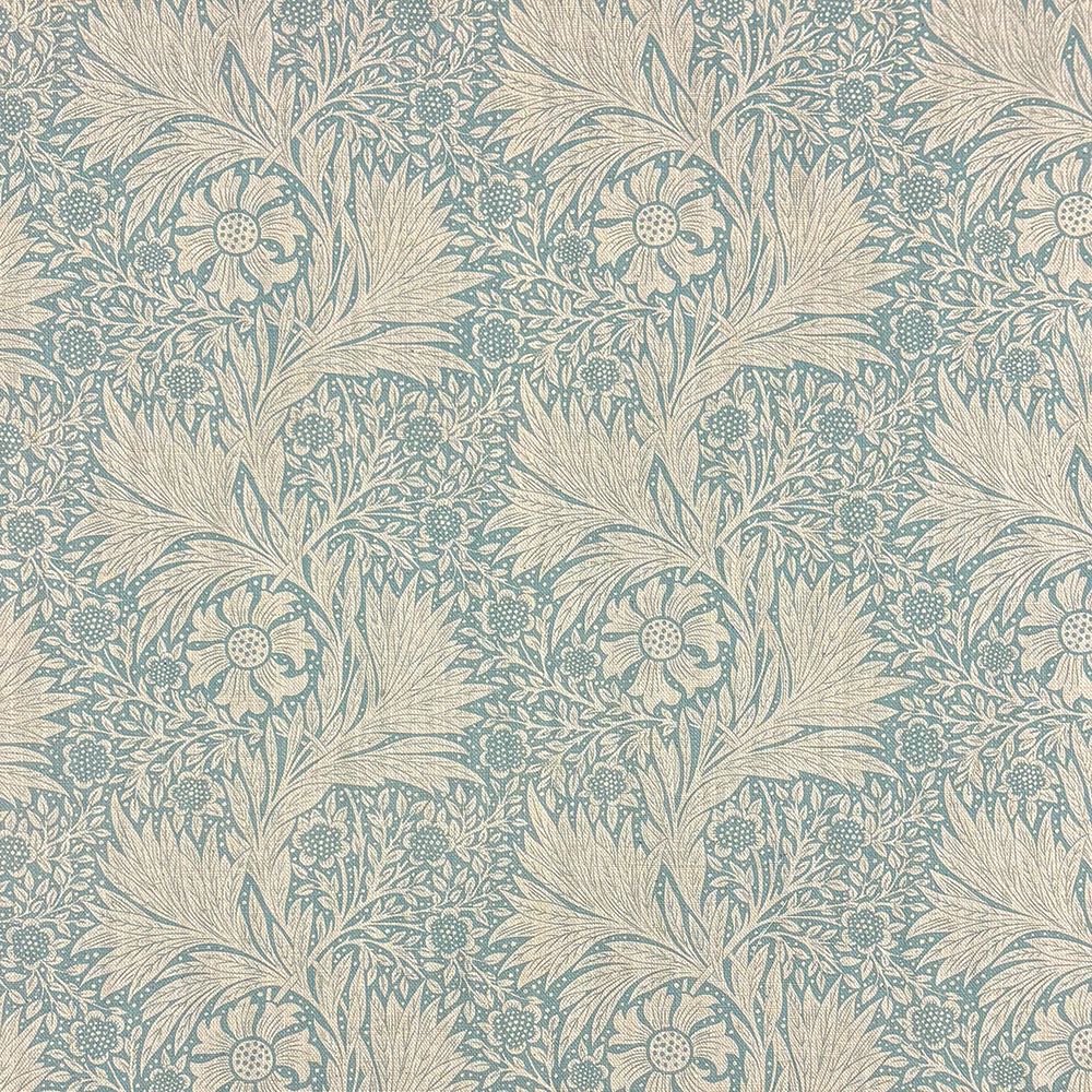 Barford Duck Egg linen curtain fabric with floral pattern – flat fabric view