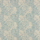 Barford Duck Egg linen curtain fabric with floral pattern – flat fabric view