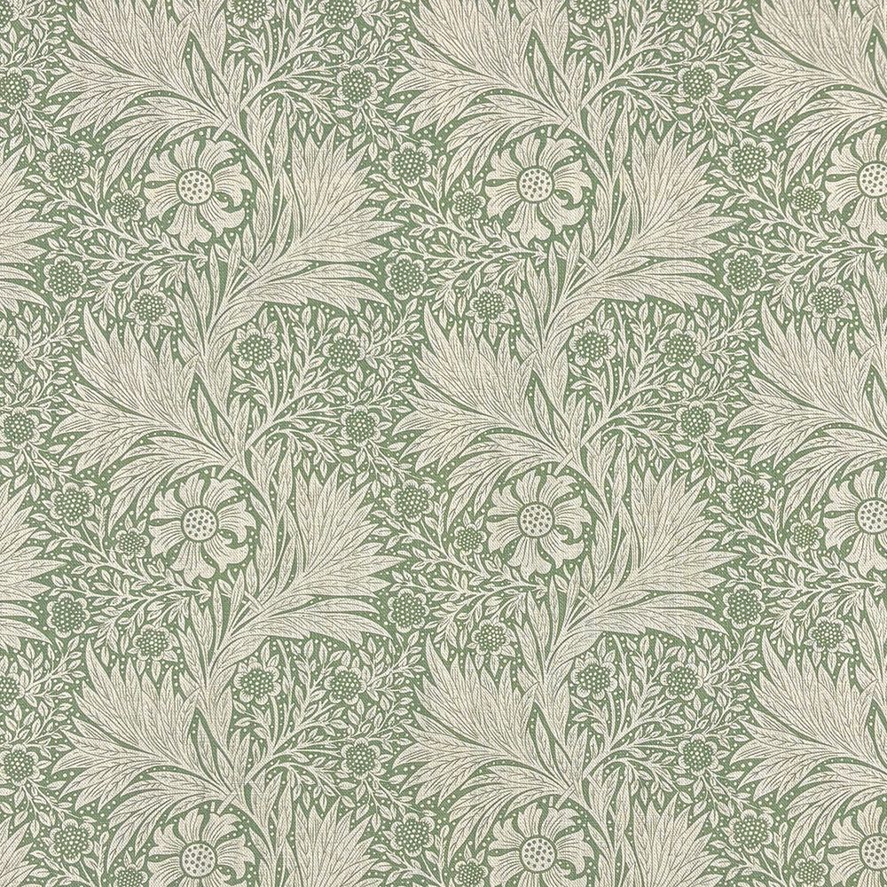 Barford Green linen curtain fabric with floral pattern – flat fabric view