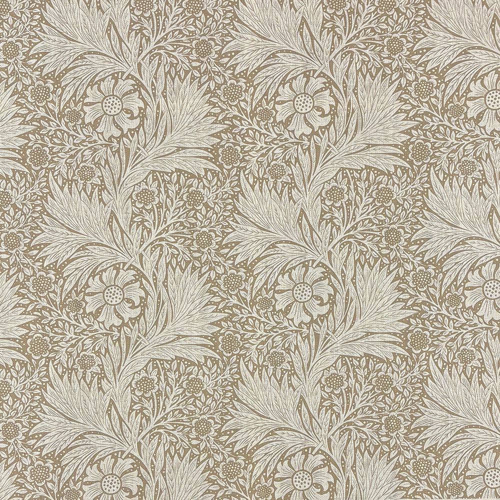 Barford Natural linen curtain fabric with floral pattern – flat fabric view