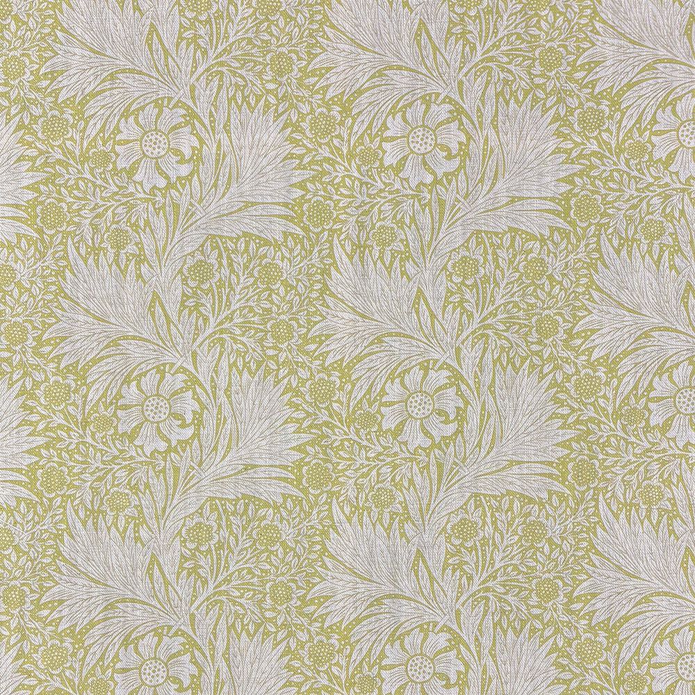 Barford Ochre linen curtain fabric with floral pattern – flat fabric view