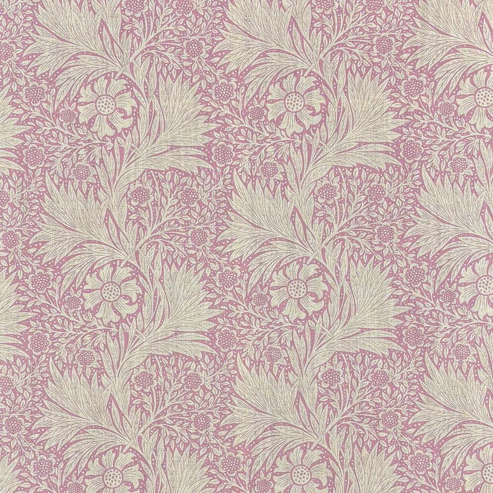 Barford Pink linen curtain fabric with floral pattern – flat fabric view