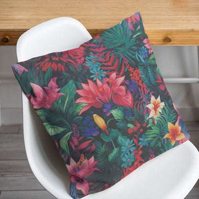Cushion made from Bolivia Floral Cotton Curtain Fabric in bold tropical florals