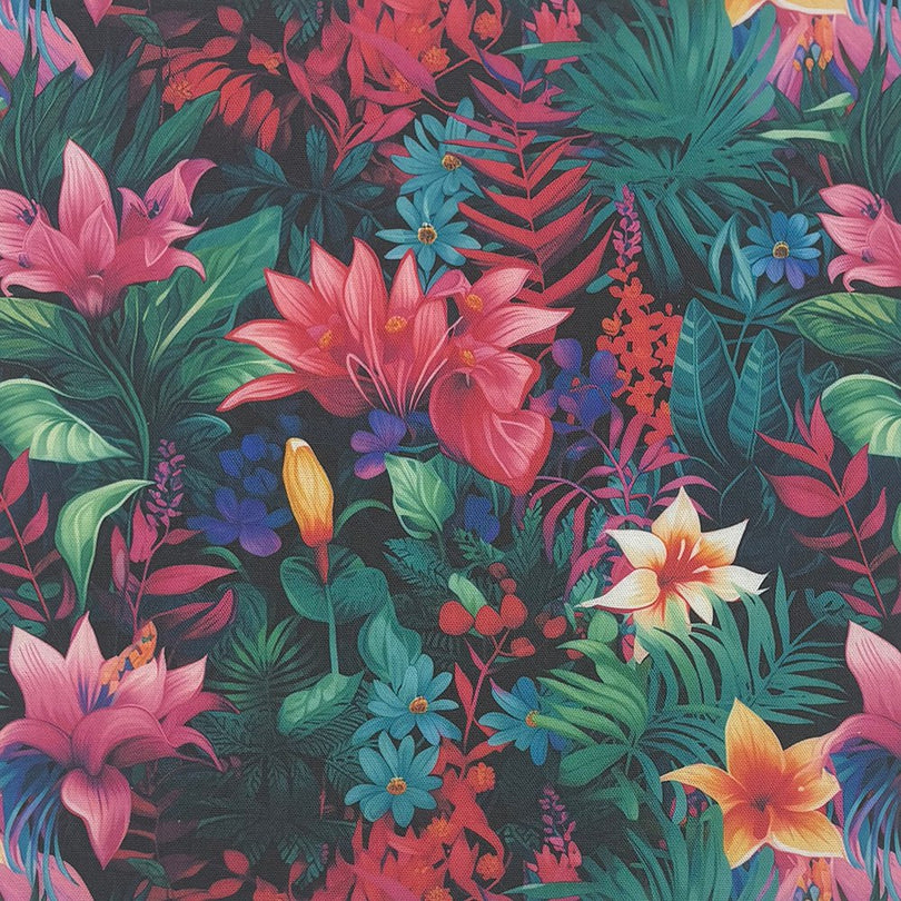 Bolivia Floral Cotton Curtain Fabric – Multicoloured flower print on black background
