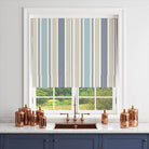 Interior design photo of Boston Stripe Cotton Curtain Fabric in Mineral, highlighting its versatility and ability to complement various decorating styles