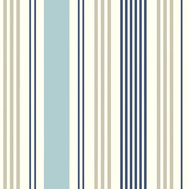 Close-up image of Boston Stripe Cotton Curtain Fabric in Mineral color, showcasing the textured pattern and soft feel of the fabric 