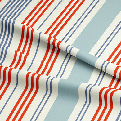 Close-up of the textured weave of the Boston Stripe Cotton Curtain Fabric