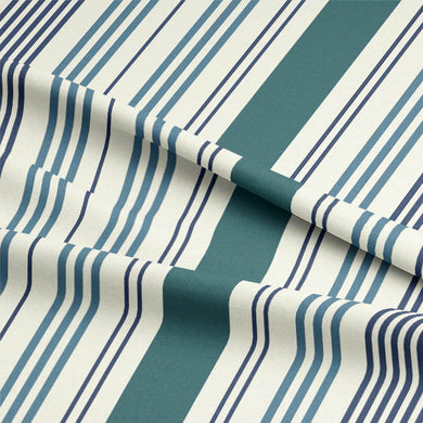 Teal fabric with a classic striped design for curtains and drapes