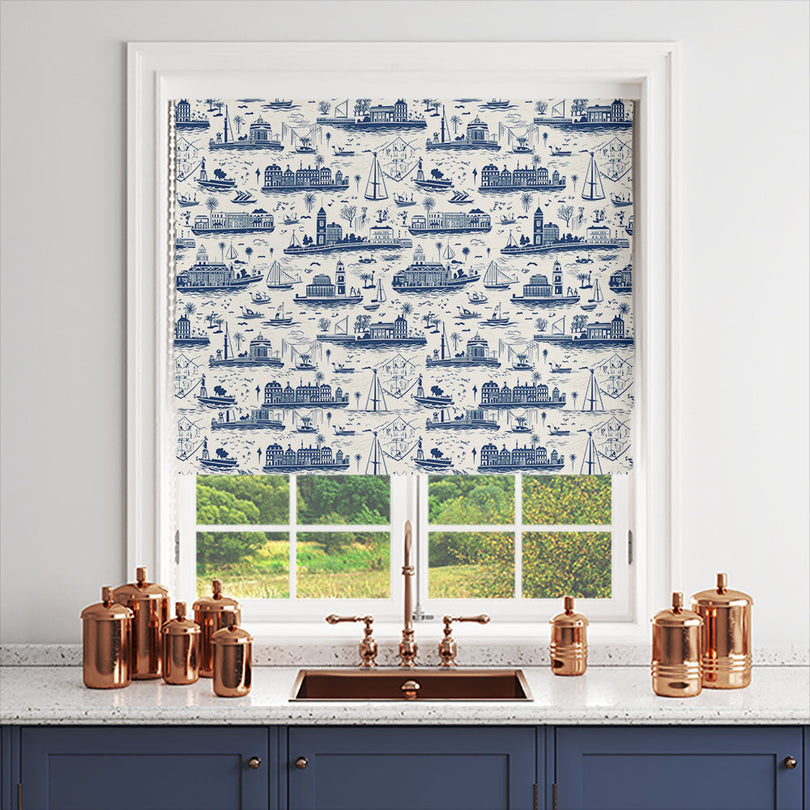 Durable and stylish blue cotton fabric for creating beautiful window treatments