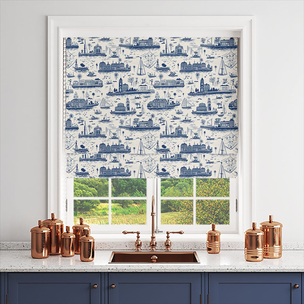 Durable and stylish blue cotton fabric for creating beautiful window treatments