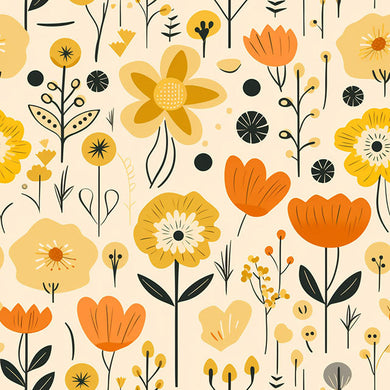 Buttercup Folk Cotton Curtain Fabric - Mustard with floral patterns and vibrant yellow color